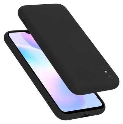 A black phone case is shown from a diagonal angle, with the phone screen visible underneath.