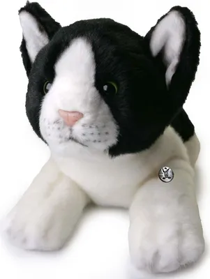Produktbild von Katze Kater Kuscheltier schwarz-weiß Plüschkatze liegend 38 cm GIZMO