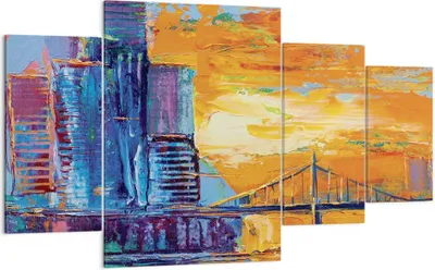 Produktbild von Bild auf Leinwand - Leinwandbild - 4 Teile - Stadt Brücke pastos - 160x90cm - Wand Bild - Wanddeko - Wandbilder - Leinwanddruck - Bilder - Wanddekoration - Leinwand bilder - Wandbild - DL160x90-4392