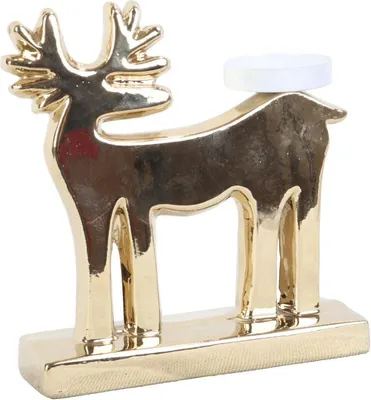 Produktbild von Goldener, rentierförmiger Kerzenhalter aus Keramik für Teelichter, 20 cm