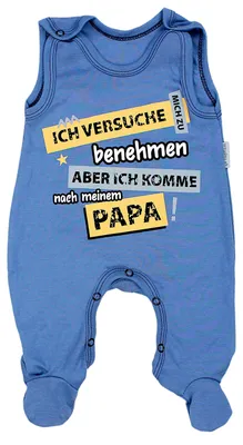 Produktbild von TupTam Unisex Baby Strampler mit Spruch I love Mum and Dad, Farbe: Ich versuche mich zu benehmen... / Jeansblau , Größe: 56