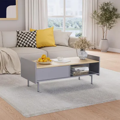 Image de Table basse Vicco Velina Gris 100x50cm avec 2 tiroirs, Model 56422