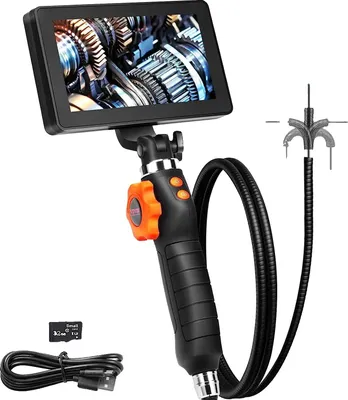 Produktbild von Artikulierendes Endoskop, 6,4 mm Linse, 1920 x 1080 Auflösung, 5" IPS Bildschirm, 4500 mAh Akku, 8 einstellbare LED-Lichter
