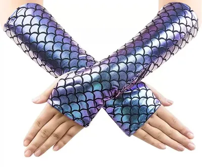 Imagen del producto de Guantes largos sin dedos, con diseño de escamas de sirena, talla M, para disfraces
