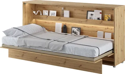 Produktbild von MEBLINI Schrankbett Bed Concept - Wandbett mit Lattenrost - Klappbett mit Schrank - Wandklappbett - Murphy Bed - Bettschrank - BC-06 - 90x200cm Horizontal - Artisan Eiche mit Matratze