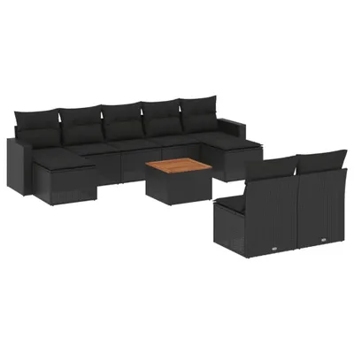 Immagine prodotto di vidaXL Set di divani da giardino da 10 pezzi con cuscini in polirattan nero