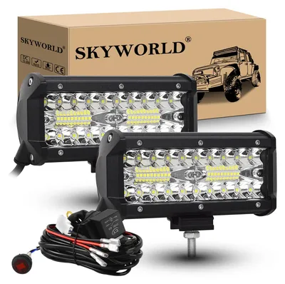 Zdjęcie produktu dla Reflektor LED, 2 sztuki, 7 cali, 120W, oświetlenie do jazdy i światła przeciwmgielne, zestaw z przewodem 12V, wodoodporne oświetlenie do jazdy w terenie