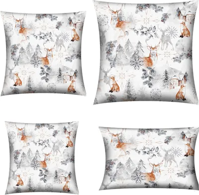 Produktbild von WEIHNACHTSBETTWÄSCHE 4-Set Weihnachts-Kissenbezüge 40x40cm, 30x50cm, 45x45cm, 50x50cm MUSTER: WINTER-EXKLUSIV-GRAU