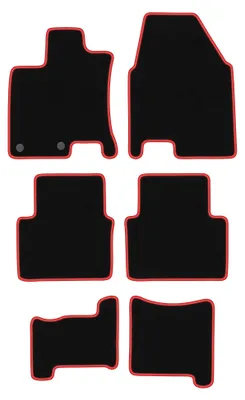 Image de Tapis de sol en moquette pour Nisan Qashqai +2 2008-2013 (crossover) – jeu 4 pièces, noir/rouge, sur mesure – Wielganizator CARLUX