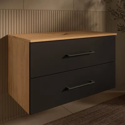 Produktbild von Planetmöbel LUX Waschtischunterschrank 90 cm hängend ohne Aufsatz-Waschbecken Gold Eiche/Anthrazit