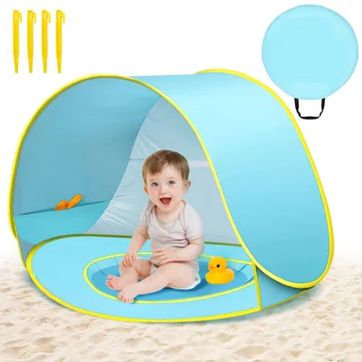 Imagen del producto de Toldo para niños, con protección solar UPF 50+, para 1-3 personas, color azul, ideal para la playa y el camping