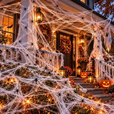 Productafbeelding van Halloween decoratie spinnenwebset - Set van 61 - Namaakspin - Tuin