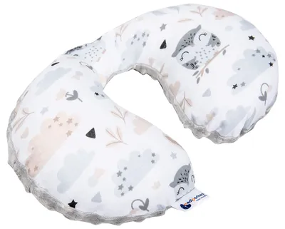 Image de Appui-tête, coussin pour la nuque, coussin de voyage pour bébé, en coton/Minky, motif « Lichtung » avec Minky gris