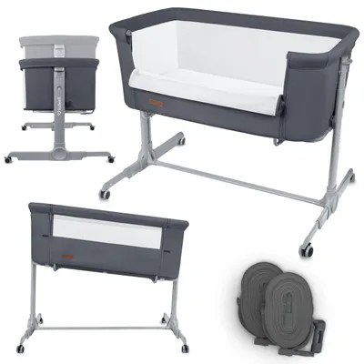 Produktbild von Kidwell NALI Beistellbett 2in1 – Höhenverstellbares Babybett mit Matratze, Rollen & Neigungsverfunktion Grau