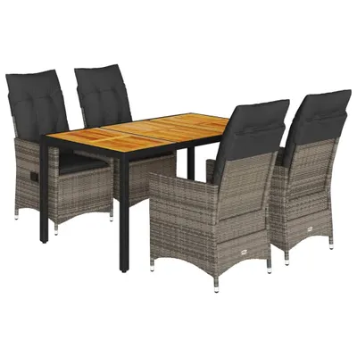Image de vidaXL Ensemble de jardin 5 pièces avec coussins Gris Poly rotin