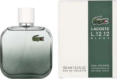 A perfume bottle and its packaging are displayed side-by-side against a white background.
