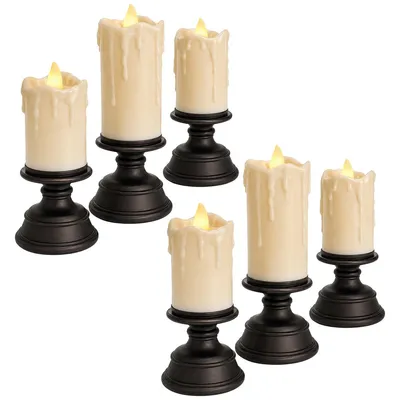 Produktbild von Halloween LED Kerzen Set 6er, flammenlose Stabkerzen mit Wachstropfen Effekt, batteriebetriebene Dekokerzen für Tisch Fenster Wohnzimmer