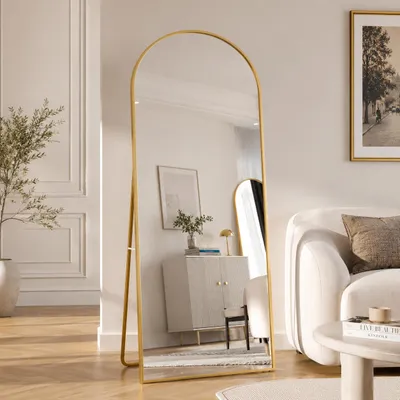 Immagine prodotto di Specchio a figura intera INONEFT, 180x80 cm, specchio da terra con cornice dorata, grande specchio da parete, da appendere, stabile, regolabile in altezza, adatto per soggiorno e camera da letto, Immagine generata dall'IA