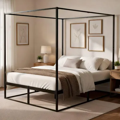 Produktbild von Himmelbett Batoni – Doppelbett aus schwarzem Metall | Farbe: schwarz | Abmessungen: 145x206x180 cm
