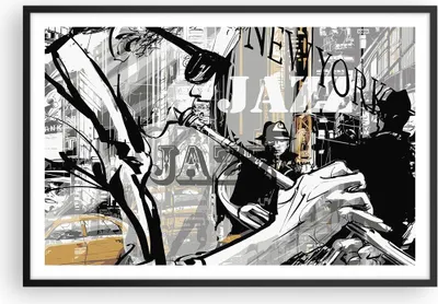 Produktbild von Gerahmtes Poster - Schwarzer Rahmen - Jazz Musik Musiker - 91,5x61 cm - Wand Bild - Wanddeko - Wandbilder - Kunstposter - Wandposter - Bilderrahmen - Bilder - Kunstdruck - Wandbild - P2BAA91x61-3792