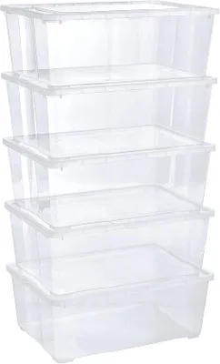 Produktbild von Famanu Aufbewahrungsboxen mit Deckel, stapelbar, Kunststoff, transparent, für Kleidung, Schuhe, Basteln, 5 Stück