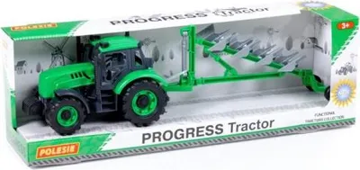 Obrázok produktu pre Polesie 91307 Traktor Na Zotrvačník "Progress" S Pluhom Zelený V Krabici