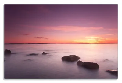 Produktbild von Wallario Frühstücksbrettchen aus Glas 20 x 30 cm mit rutschfesten Füßen, Motiv Nebel am See bei Sonnenuntergang