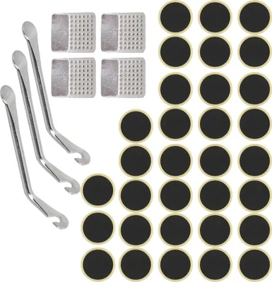 Produktbild von 39-teiliges Fahrradschlauch-Reparaturset: Pannenwerkzeug, Reifenheber, Reifenflicken, Metallraspel