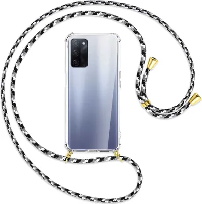 Produktbild von Handykette Backcover-Schutzhülle mit Band (Metall goldfarben) für Oppo A55 5G (PEMM00, PEMT00) - schwarz/grau/weiß