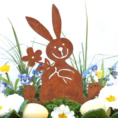 Imagen del producto de Omgoods - Estacas metálicas para jardín con motivos de Pascua y un conejito decorativo