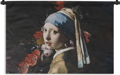 Produktbild von MuchoWow® Wandteppich Wandbehang Das Mädchen mit dem Perlenohrring - Vermeer - Blumen 120x80 cm Tapisserie Dekoration Wandtuch - Wanddekorationen - Wandtücher