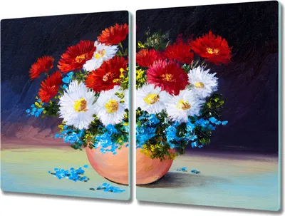 Produktbild von Coloray Hackbrett Kochplattenabdeckung Herdabdeckplatte 2x40x52 cm Schneidebrett Küchenbrett - Blumen Pflanzen
