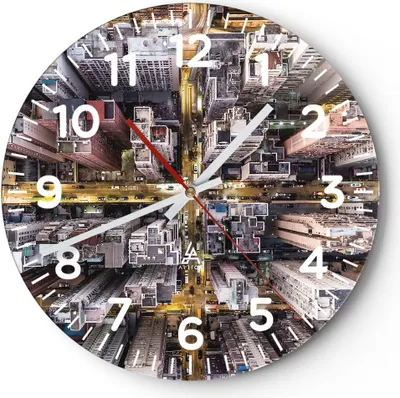 Produktbild von Wanduhr - Rund - Glasuhr - Metropole Luftaufnahmen Straße - 30x30cm - Schleichendes Uhrwerk - Lautlos - zum Aufhängen bereit - Dekoration Modern - Wanddekoration aus Glas - C4AR30x30-4507