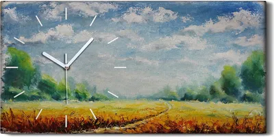 Produktbild von Wanduhr Uhr Wandbild Leinwand 60x30 Gemälde Wiese Wald Himmel Wolken Natur - weiße Hände