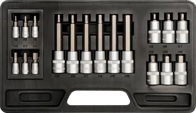Produktbild von Yato YT-7752, Steckschlüssel-Set, 18 Stück(e), Schwarz, Edelstahl, Chrom-Vanadium-Stahl, 1/2, 1/4"