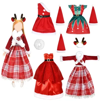 Immagine prodotto di Abbigliamento natalizio per bambole miniature: 4 pezzi di abbigliamento e accessori
