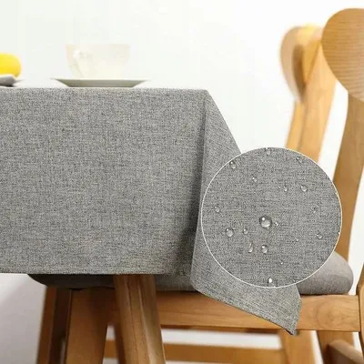 Zdjęcie produktu dla Obrus na Stół 140x110 cm Wodoodporny Poliester Efekt Lnu Szary