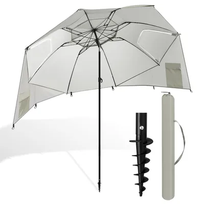 Produktbild von Vigevee Sonnenschirm 210 cm UV50+ mit Schraub-Erdspieß, windstabiler Strandschirm, neigbar & tragbar für Strand Balkon Garten Beige