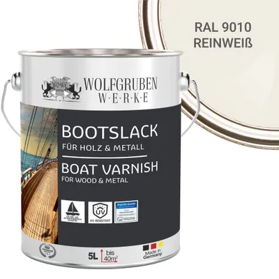 Produktbild von Bootslack Parkettlack Schiffslack Holzlack Seidenglänzend für Holz Boot Schiff W400 Weiss - 5L