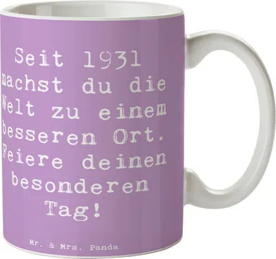 Produktbild von Mr. & Mrs. Panda Tasse Spruch 1931 Geburtstag - Lavendeltraum - Geschenk, Alles gut zum, 90., Alter, Kaffeepott, Jahrestag, Jahrgang, Kaffeetasse, Kaffeebecher, Teetasse