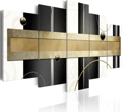 Produktbild von Leinwandbilder Abstrakt 200x100 cm Vlies Leinwandbild 5 tlg Kunstdruck modern Wandbilder XXL Wanddekoration Design Wand Bild - Perlen schwarz weiß gold Streifen a-A-0048-b-m