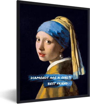 Produktbild von MuchoWow® Gerahmtes Poster Das Mädchen mit dem Perlenohrring - Zitat - Vermeer 60x80 cm - Poster mit Schwarzem Bilderrahmen Wandposter Rahmen Foto Bilder - Premium - Wanddeko Wohnzimmer