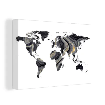Zdjęcie produktu dla OneMillionCanvasses® - Obraz na płótnie - 150x100 cm, mapa świata - kolor - złoty, dekoracja ścienna z nadrukiem