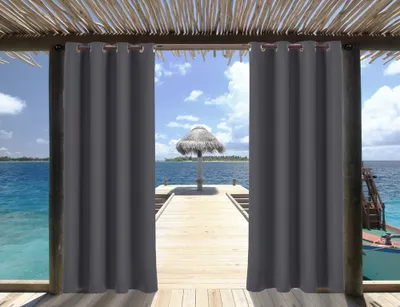 Produktbild von 4er Set Outdoor Vorhänge 132x238cm, Balkonsichtschutz Winddicht Wasserabweisend Sonnenschutz UV Schutz Aussenvorhang Garten Verdunkelung Outdoor Blickdicht Gardinen，Dunkelgrau