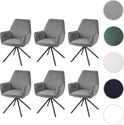 Produktbild von 6er-Set Esszimmerstuhl HWC-G67, Küchenstuhl Armlehne, drehbar Auto-Position, Samt MVG  dunkelgrau, Beine schwarz