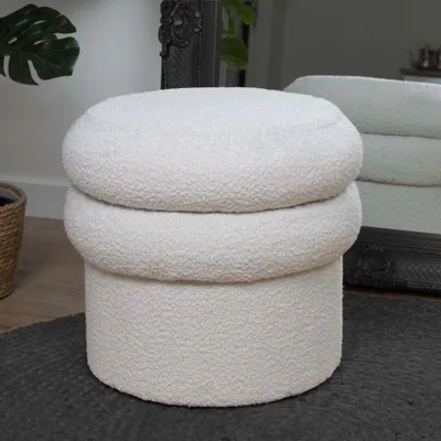 Produktbild von Milton & Oldbrook Bouclé Pouf Ø 40 cm Patos Weiß