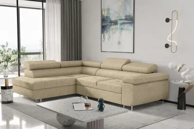 Produktbild von Ecksofa Sofa JADE Stoff Ascot Champagner mit Schlaffunktion Ottomane Links