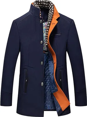Produktbild von ASKSA Zimní kabát Pánský krátký kabát Slim Fit Teplý vlněný kabát, Modrá, M
