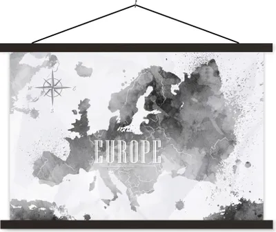 Produktbild von MuchoWow® Textilposter Aquarell - Weltkarte - Schwarz 150x100 cm mit schwarzem Rahmen - Schlafzimmer
