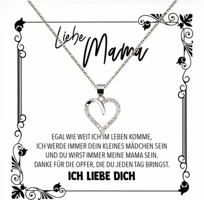Produktbild von 22Feels Echt Silber Halskette - Liebe Mama Geschenk von Tochter Geburtstag und Muttertag Mutter Schmuck Set für Frauen - Herz Anhänger, Karte